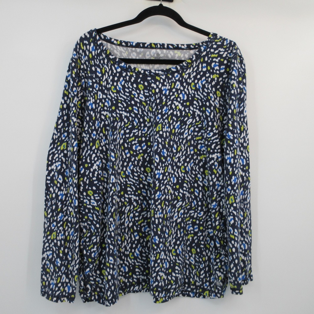 T by Talbots Womens 2X Navy Blue Abstract Animal Print Long Sleeve Scoop Tee